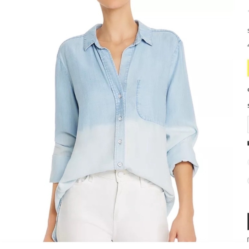 Bella Dahl Women Sm Oversized Dip Dyed Tail‎ Button Down Shirt Blue Ombre Tencel